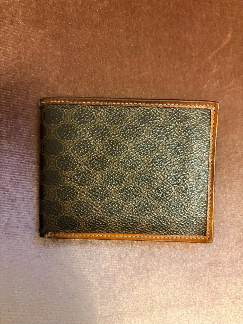 Vintage CELINE Macadam Triomphe Bi-Fold Wallet Brown Coated Canvas Leather Italy